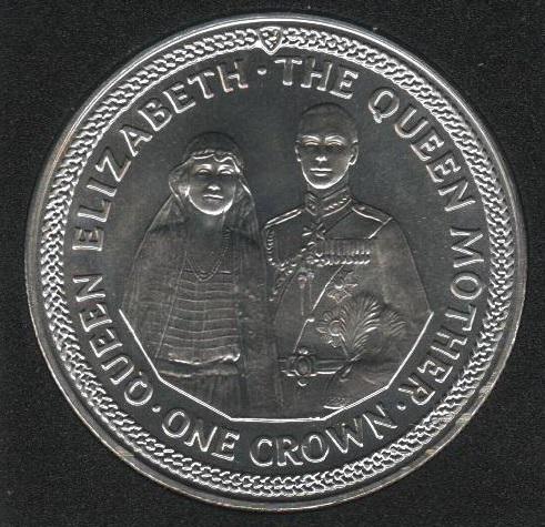 Коллекционная монета Остров Мэн 1 крона 1985 Королева мать UNC Разновидность 6 (KM#218)