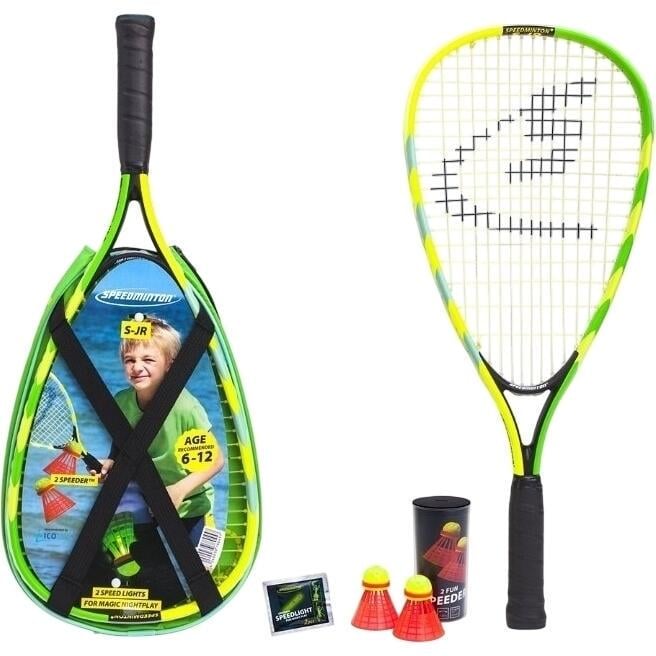 Набор для скоростного бадминтона детский Speedminton SET JUNIOR 2 ракетки/2 волана/2 светящиеся палочки/чехол Желто-зелено-бирюзовый (400045)
