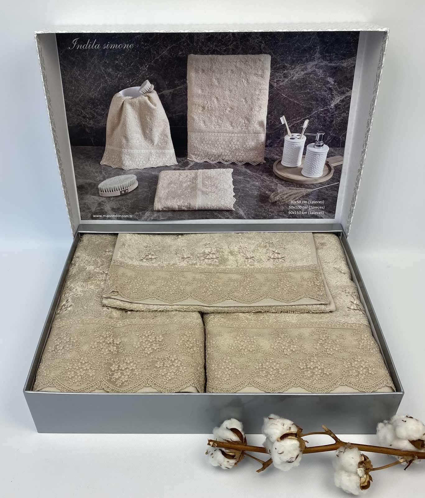 Набор полотенец Maison D'or Indila Simone 3 шт. Beige (CN18782) Набор полотенец Maison D'or Indila Simone 3 шт. Beige (CN18782)