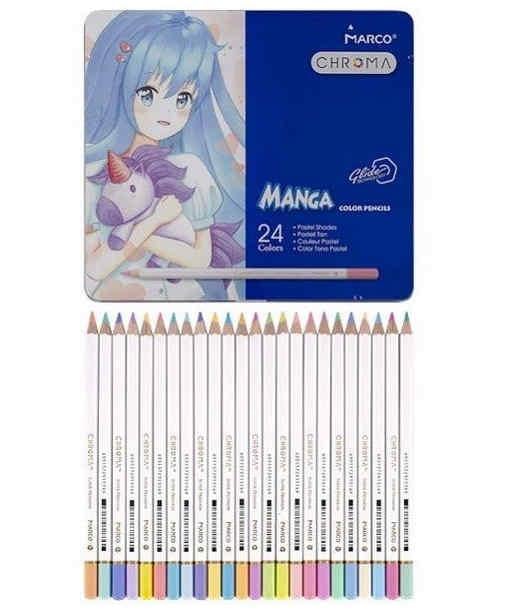Олівці кольорові Marco Chroma Manga пастельні 24 кольори в металевому кейсі - фото 2 Олівці кольорові Marco Chroma Manga пастельні 24 кольори в металевому кейсі - фото 2