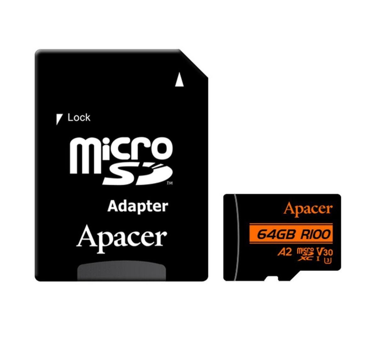 Карта памяти Apacer A2 64 Гб class 10 V30 + SD-адаптер (AP64GMCSX10U8-R) - фото 2