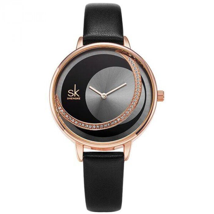 Часы наручные женские Shengke Metropol Leather Black (1362)
