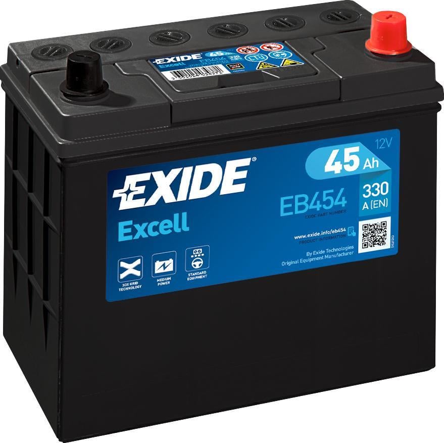 Акумулятор автомобільний EXIDE Excell EB454 EN 6СТ-45 Ah АзЕ Asia 330 A (76216)