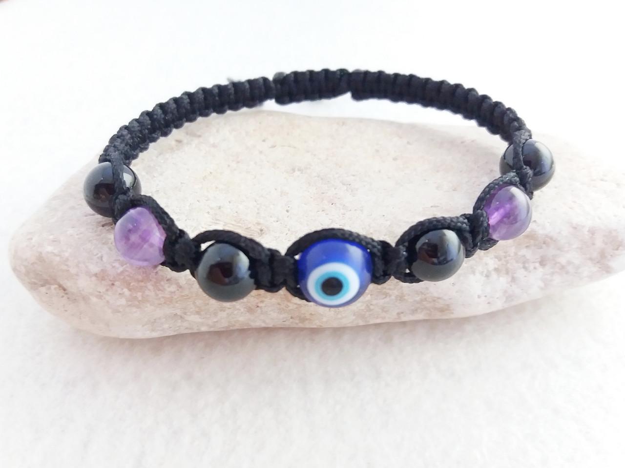 Браслет Шамбала из Аметиста/Черного турмалина d 8 мм (1888367207)