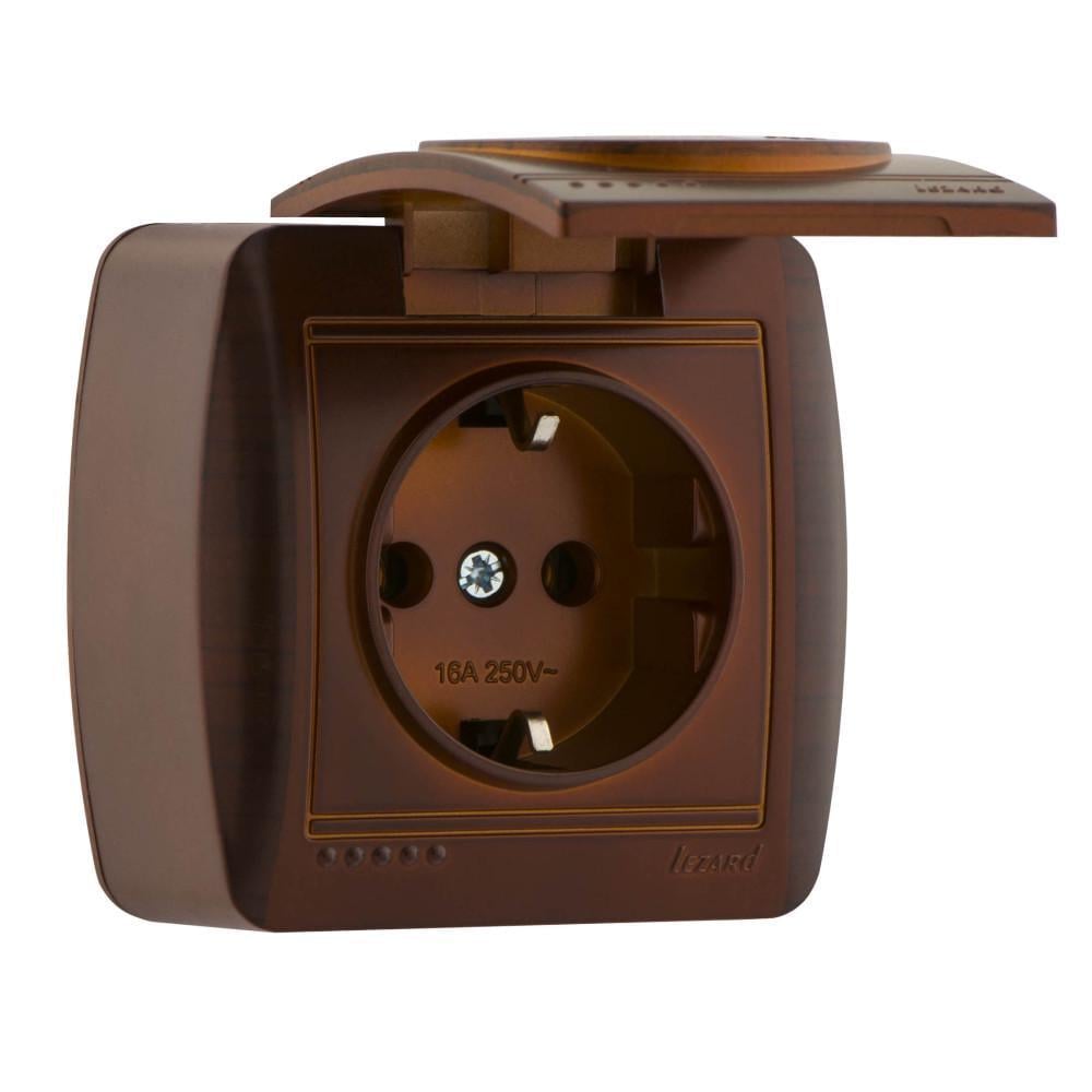 Розетка Lezard Demet 1-я із заземленням та кришкою Античний кедр (711-0400-123)