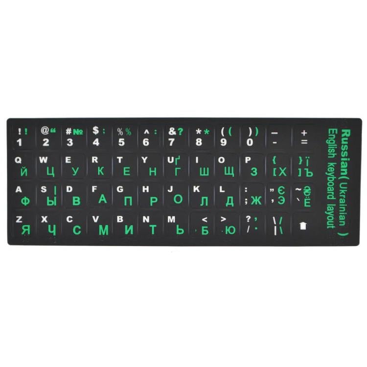 Наклейки на клавиатуру ENG/RU/UA Black/Green (29669053) Наклейки на клавиатуру ENG/RU/UA Black/Green (29669053)