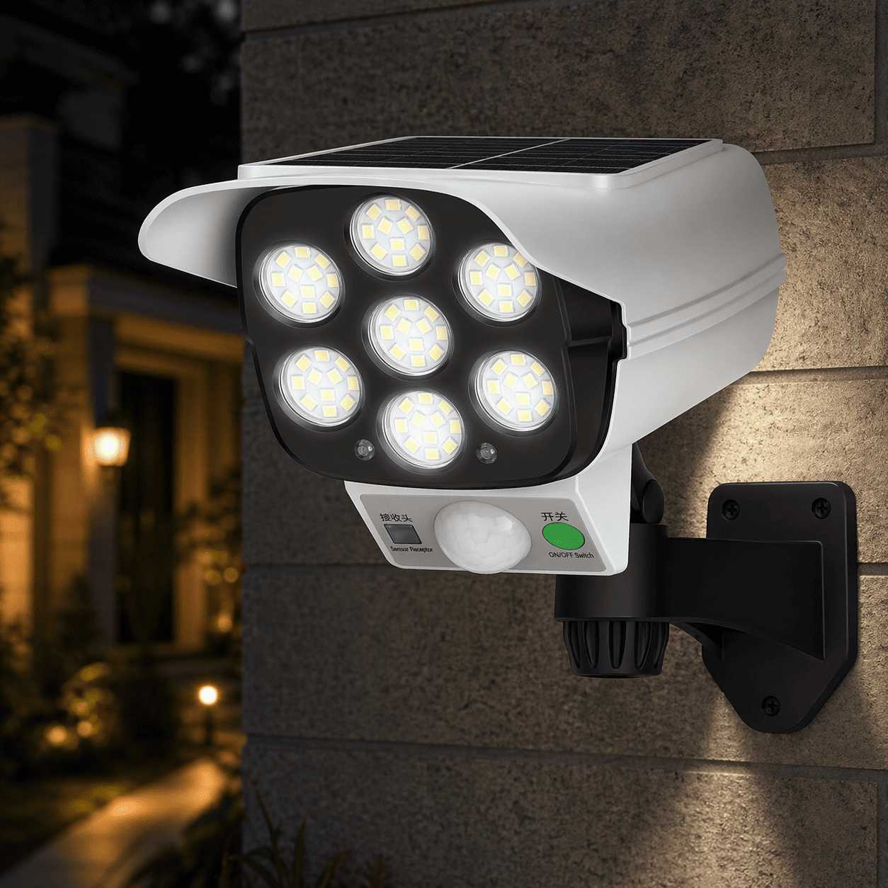 Настенный уличный фонарь 77 COB LED с датчиком движения и солнечной панелью (HP-L-4) Настенный уличный фонарь 77 COB LED с датчиком движения и солнечной панелью (HP-L-4)