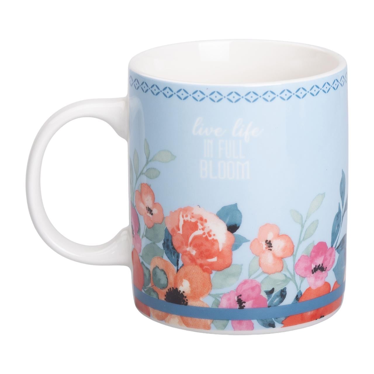Кружка керамическая с цветочным принтом для кофе и чая 400 мл Голубой Кружка керамическая с цветочным принтом для кофе и чая 400 мл Голубой