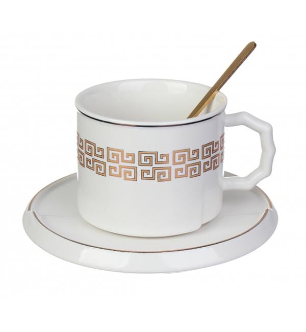 Чашка керамическая Elite с ложечкой и блюдцем 200 мл White (514158)