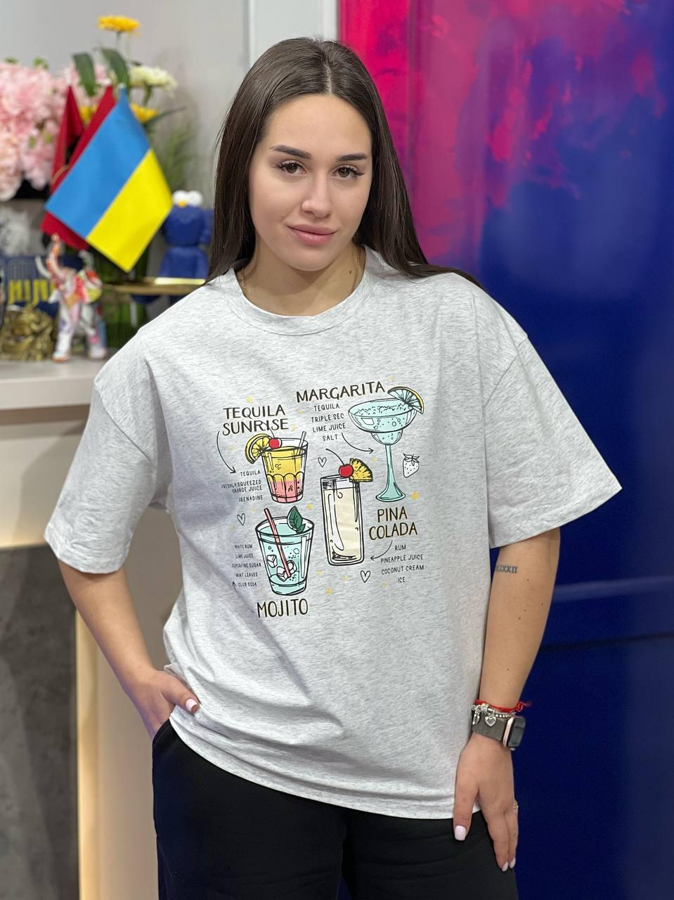 Футболка женская Коктейли OS Серый (#25163-01) - фото 5