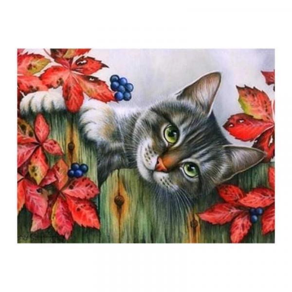 Алмазна мозаїка TK Group Котик в осіннє листя 40х30 см з рамкою в коробці (GB74801-mt)