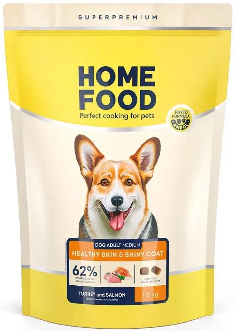 Корм сухий для дорослих собак середніх порід Home Food Індичка/лосось здорова шкіра/блиск шерсті 1,6 кг (00-00022971)