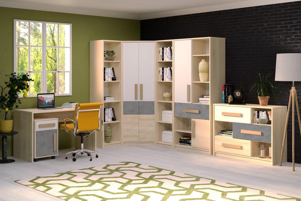 Спальня детская SOKME Айго 1 ЛДСП 7 пр. 4840х820х1921 мм Бук песочный/Белый/Пельтро