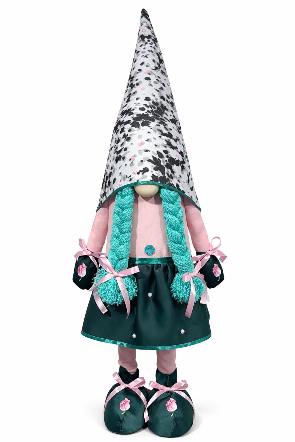 Лялька інтер'єрна Скандинавський гном-дівчинка 90-95 см Сірий/Зелений (010)