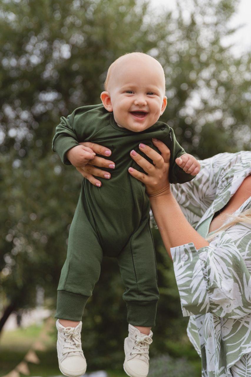 Ромпер детский из двунитки на молнии 68 см Хаки (2685768052) - фото 2 Ромпер детский из двунитки на молнии 68 см Хаки (2685768052) - фото 2