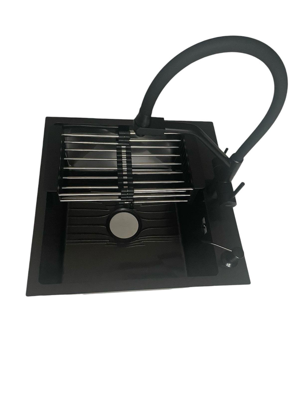 Мойка Lidz 5050 см и смеситель Lidz 020F3 гибкий с подключением к фильтру воды Черный