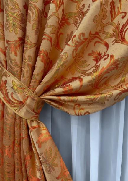 Тканина для штор жакард Завиток 1,45 м Помаранчевий/Золотистий (1646ш) - фото 4