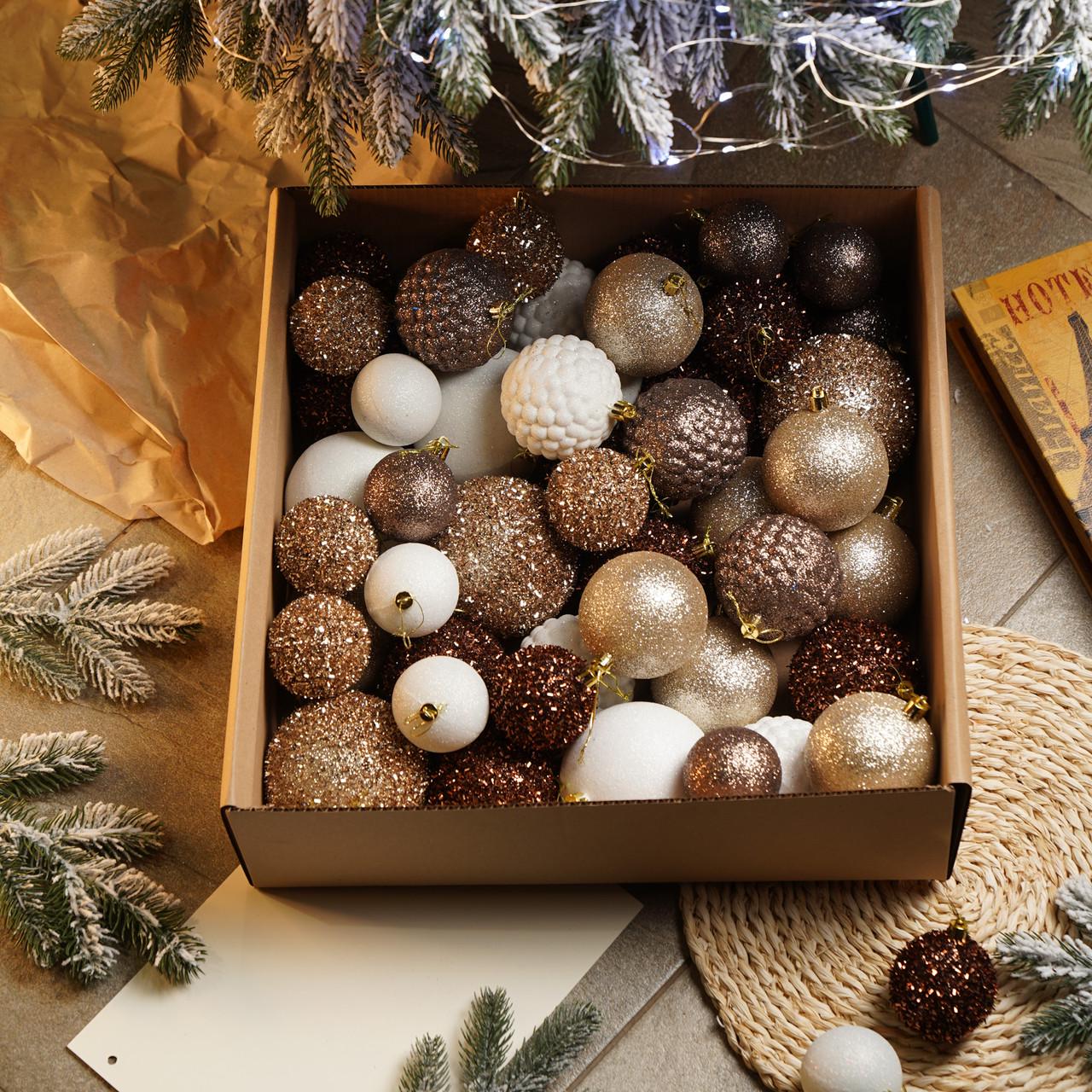 Набор новогодних шаров Блеск 40 шт. Коричневый (21594659) - фото 1