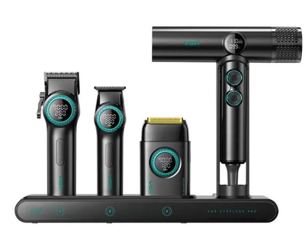 Набор машинок для стрижки VGR Barber Stepless 4in1 в кейсе Черный/Зеленый