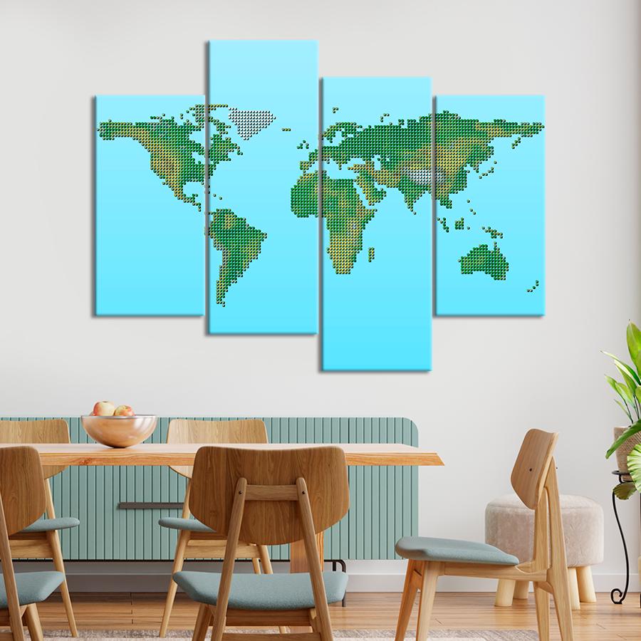 Картина карта Пиксельная карта мира на голубом фоне 129x90 см (A1351-4)