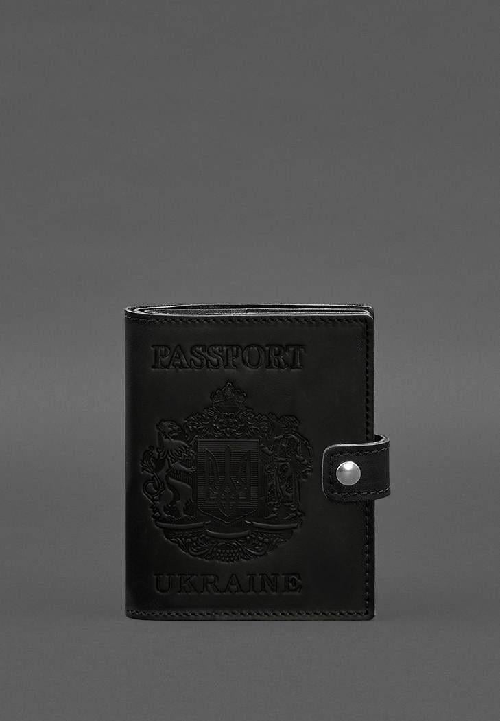 Обложка кожаная -портмоне на паспорт с гербом Украины 25.0 Crazy Horse Черный (A-028260)