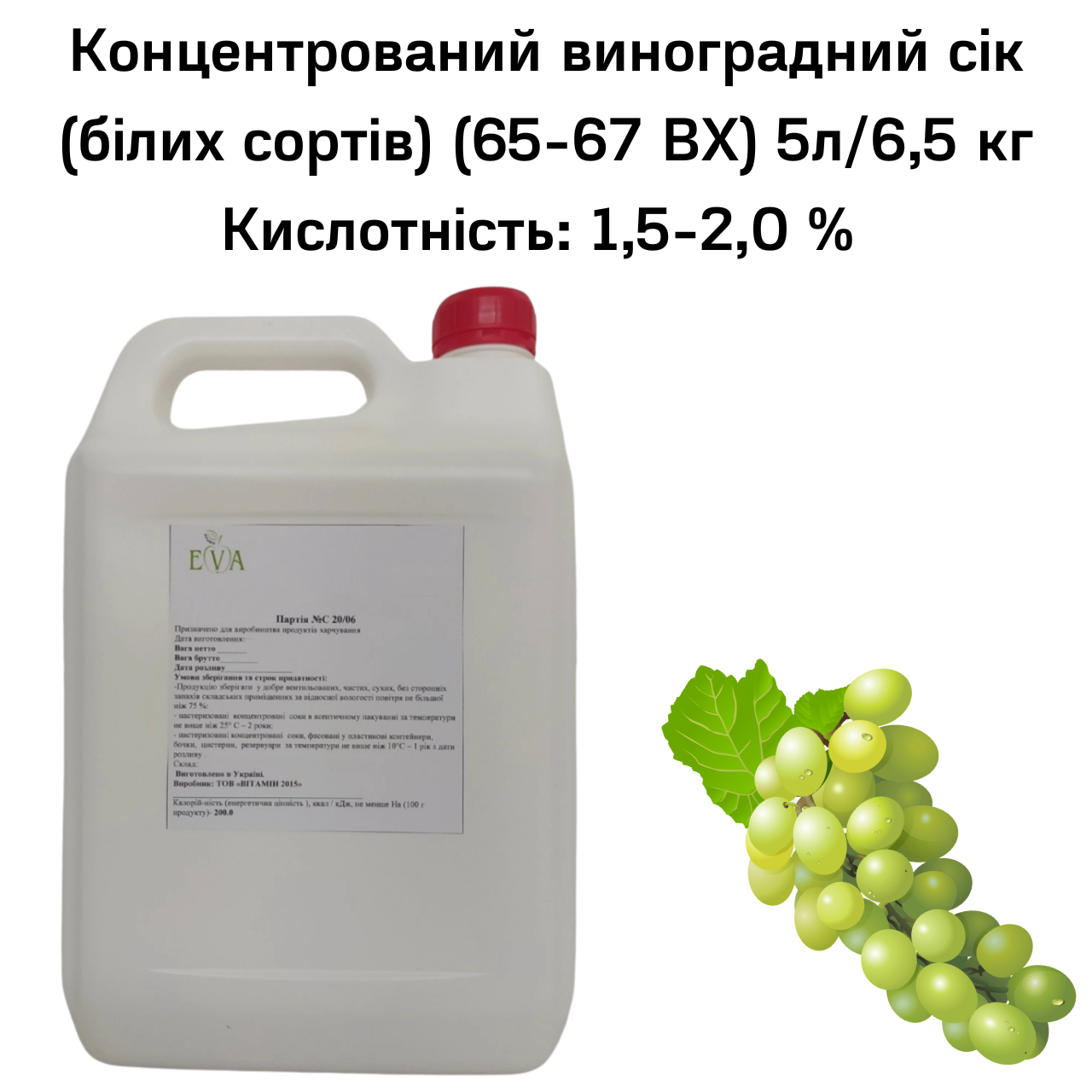 Сок виноградный концентрированный Eva белых сортов 65-67 ВХ канистра 5 л/6,5 кг - фото 2