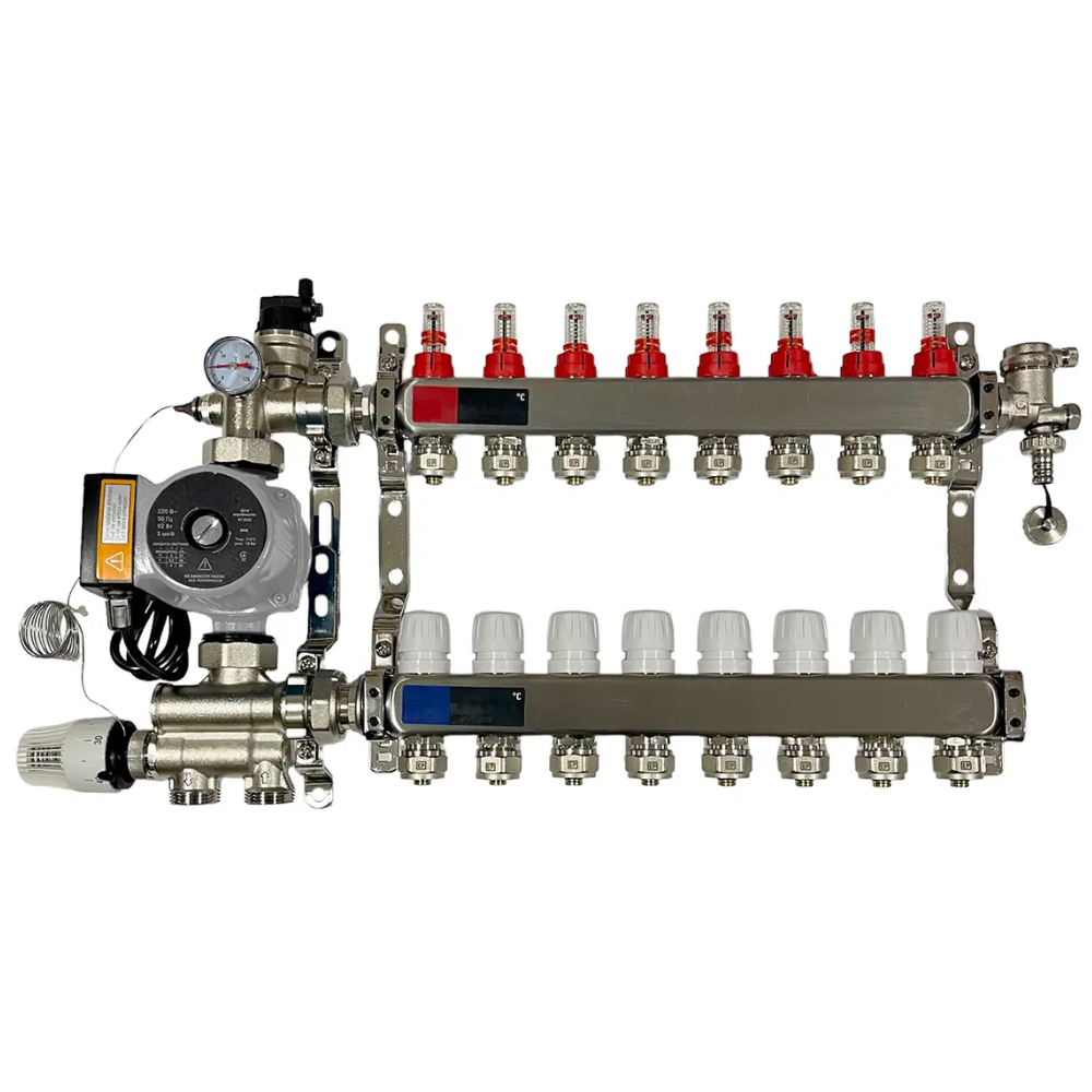 Коллектор Standard 1"-3/4" на 8 выходов и смесительная группа с насосом