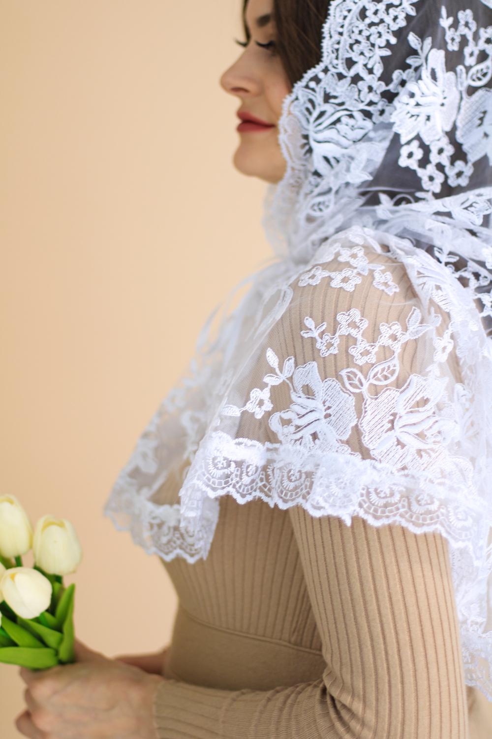 Палантин для храму на голову 80x120 см Білий (п009) - фото 7 Палантин для храму на голову 80x120 см Білий (п009) - фото 7