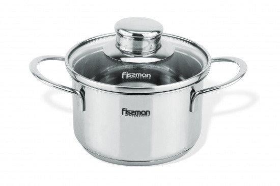 Кастрюля Fissman Bambino с индукционным дном 14x7,5 см 1,1 л с стеклянной крышкой из нержавеющей стали (SS-5274.14)
