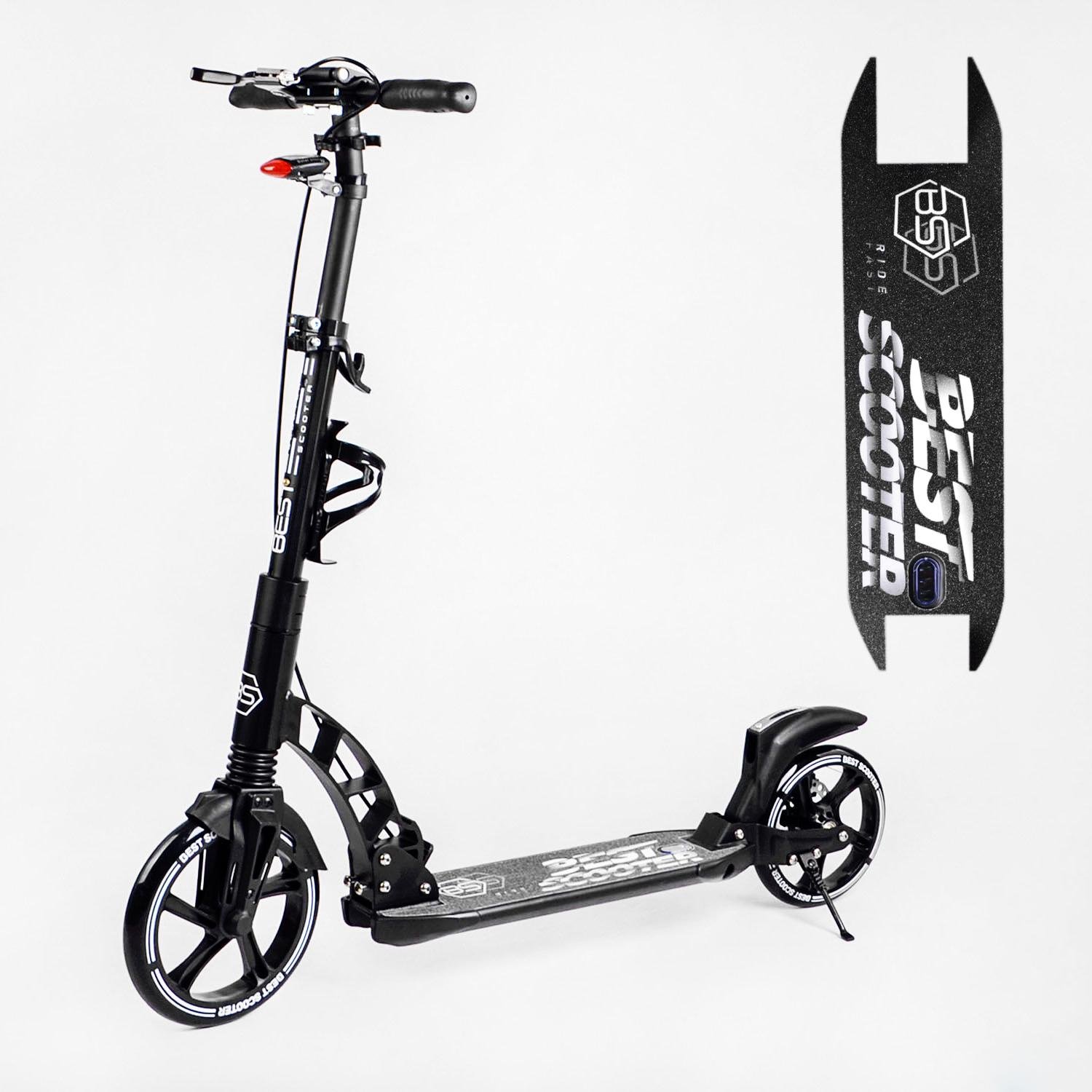 Самокат двоколісний складаний Best Scooter ліхтарик 2 амортизатора дискове гальмо Black (114291) - фото 2