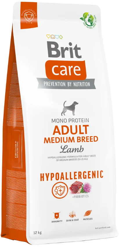 Гипоаллергенный корм для собак средних пород Brit Care Dog Hypoallergenic Medium Breed с ягненком 12 кг (1821030979)