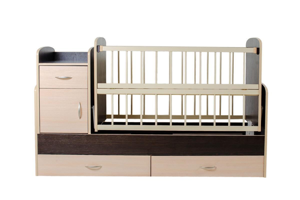 Кроватка-трансформер от новорождённого до подростка тумба/пеленатор/письменный стол Бук/ДСП Молочо-коричневый (9230034)