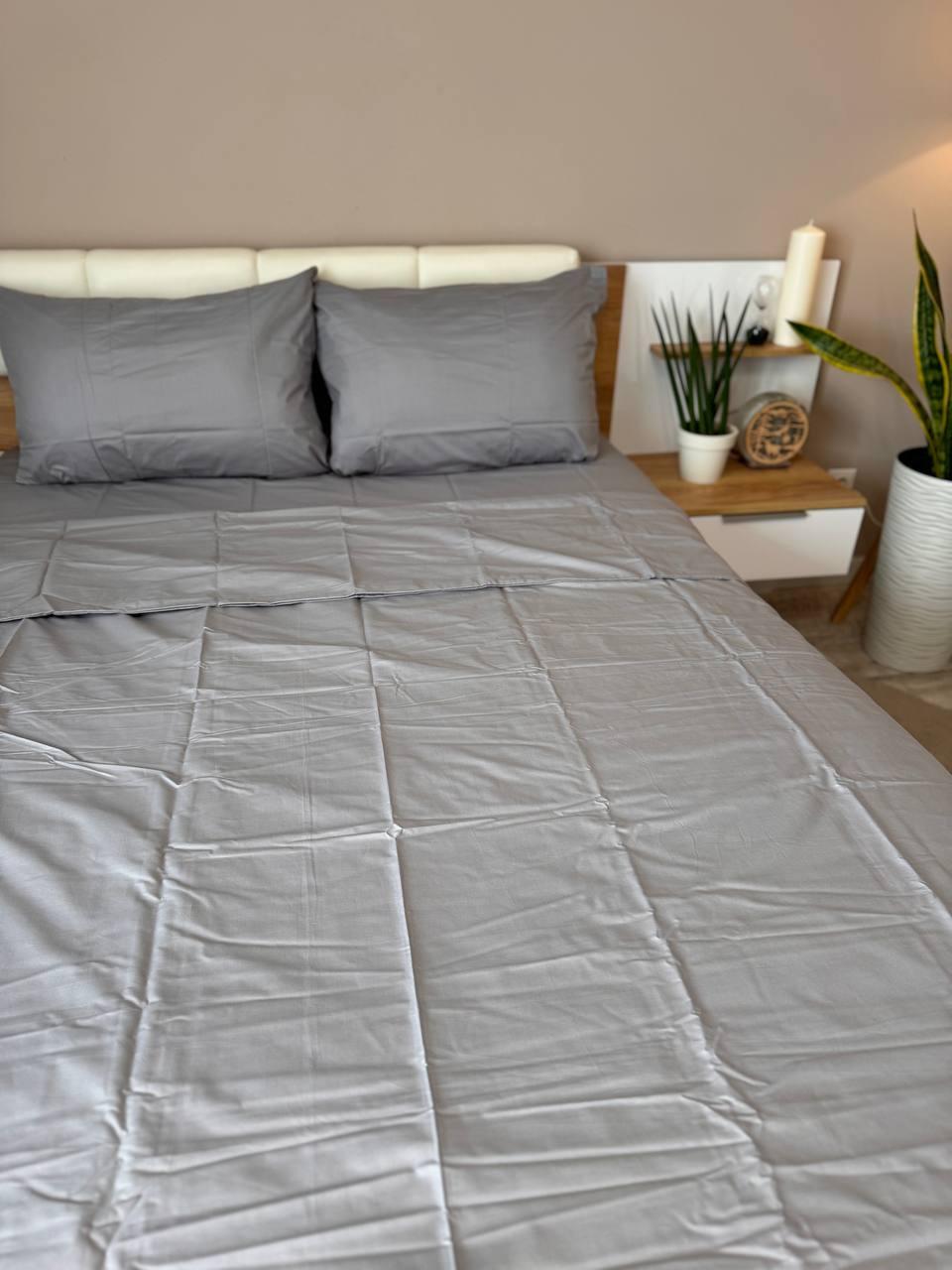 Постільна білизна сатин євро 200х220 см наволочки 70х70 см 2 шт. Сірий (Д-Al-satin-006-03)