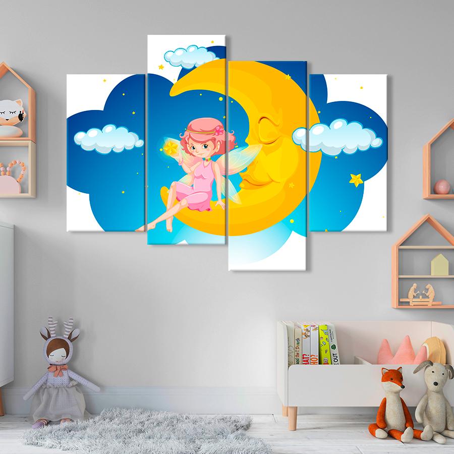 Картина в детскую комнату Милая фея на луне 129x90 см (A1455-4)