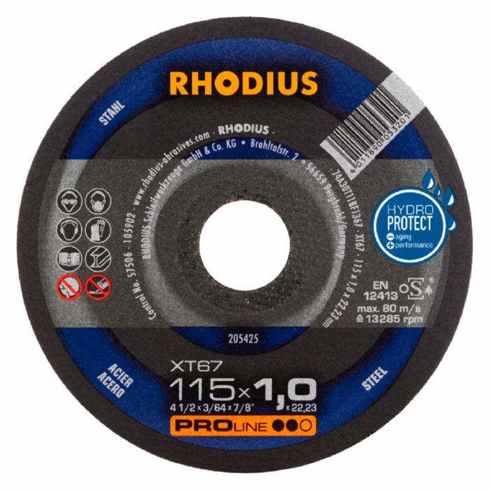Круг отрезной по металлу Rhodius 115x1,0х22,2 мм PRO XT67 74A30T11-BF1367 F41 8500 об/мин 205425 (13980)