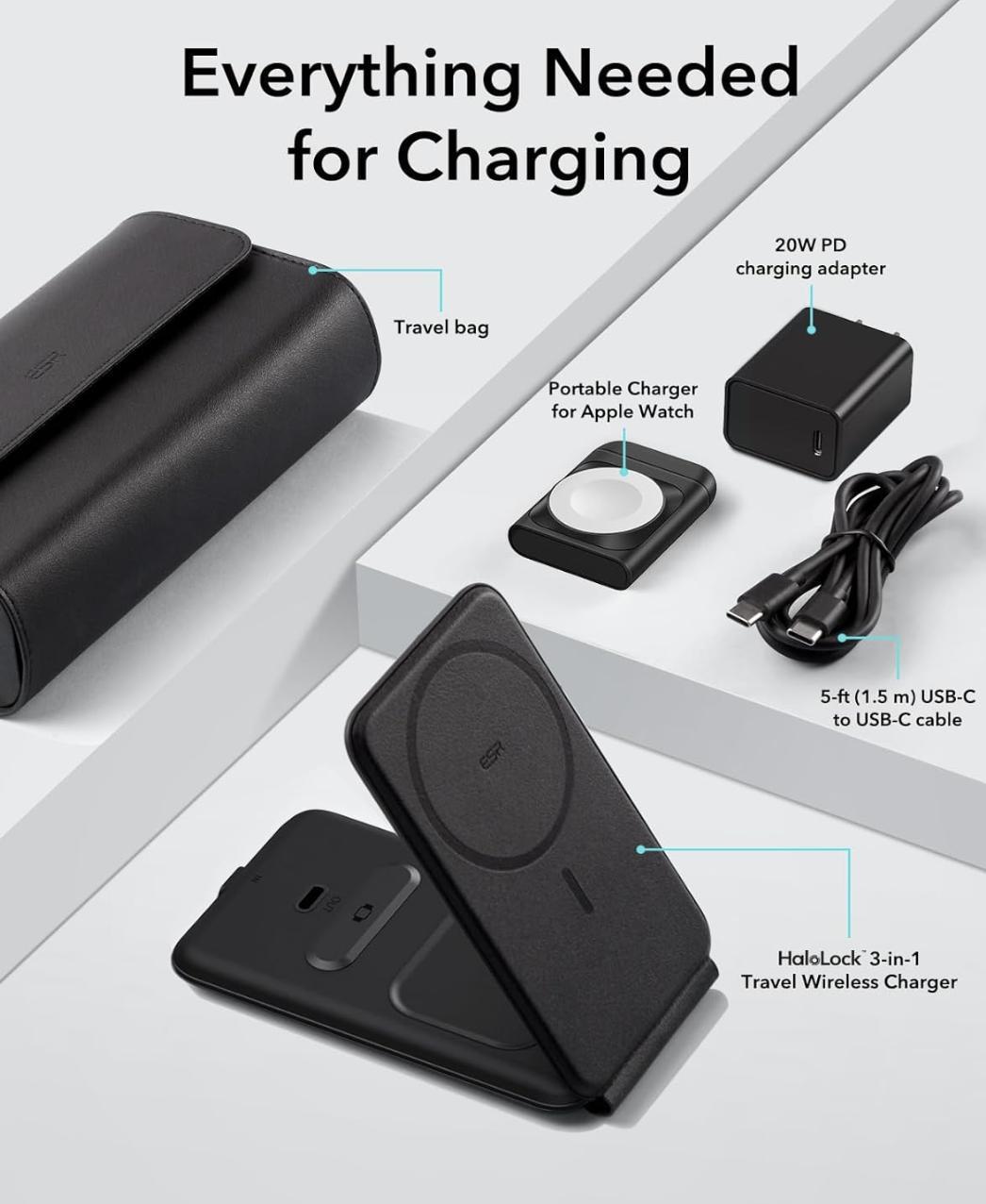 Док-станція MagSafe ESR HaloLock Travel Wireless Charging Set для iPhone/Apple Watch (2175841091) - фото 8