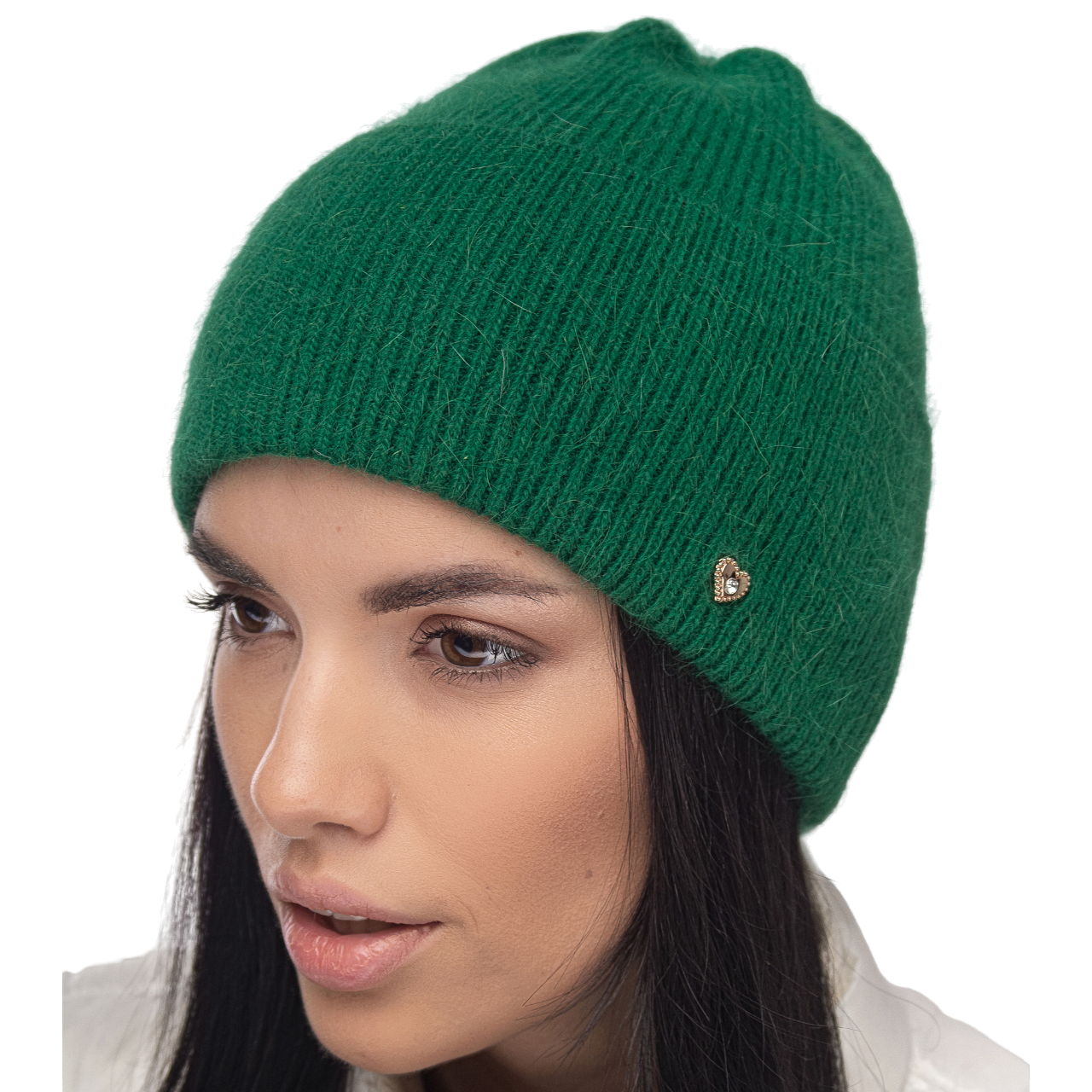 Шапка женская ангоровая Leks БОРНЕО одинарная с подворотом удлиненная One size Травяной (144786)