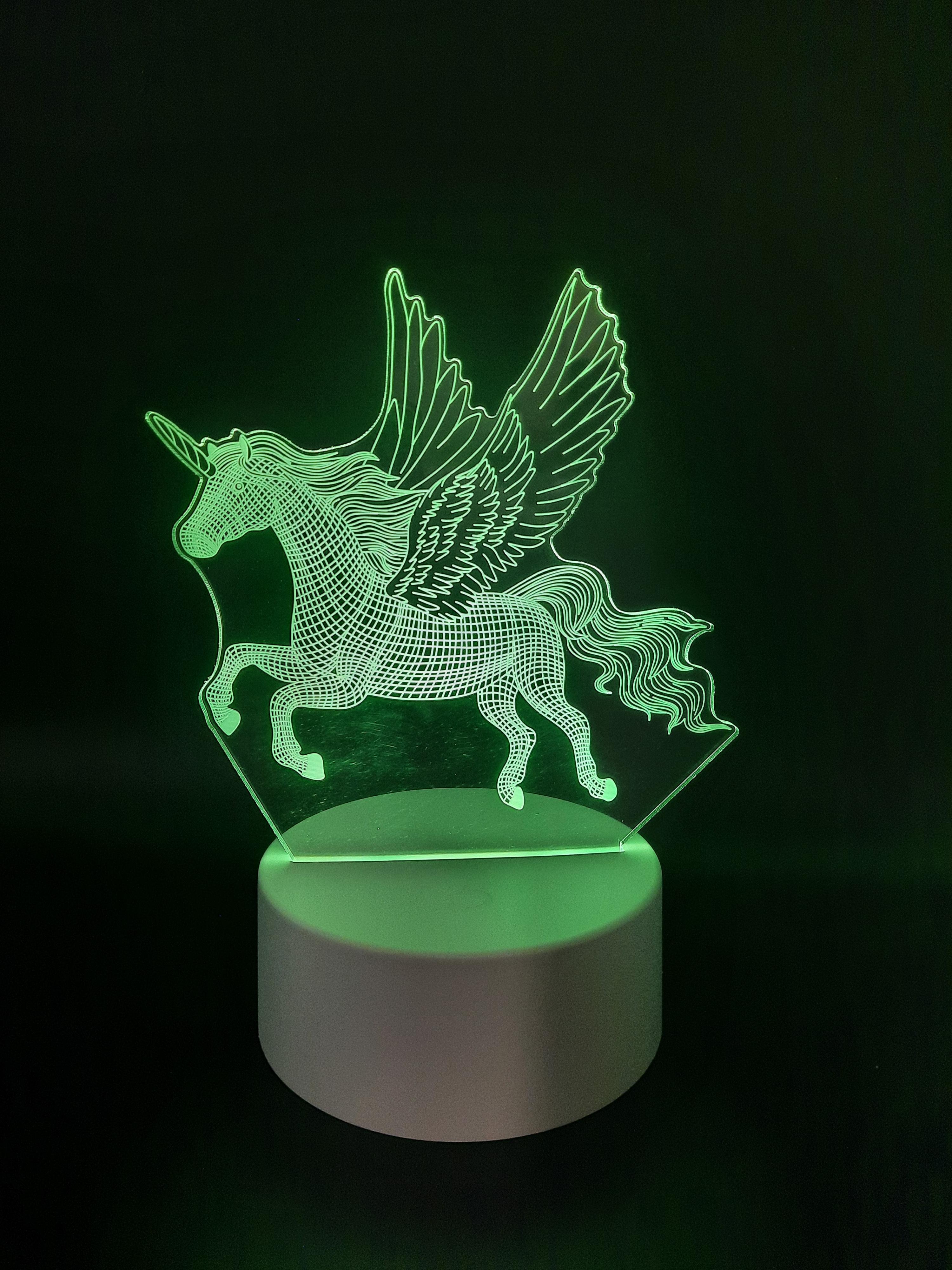 Ночник LED 3D Единорог с крыльями 16 цветов