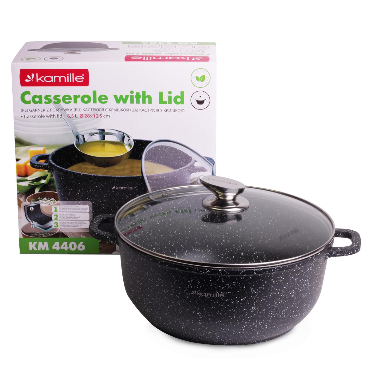 Кастрюля со стеклянной крышкой Kamille KM-4406 алюминиевая литая с антипригарным покрытием 6,5 л Черный (124-84-4406) - фото 6 Кастрюля со стеклянной крышкой Kamille KM-4406 алюминиевая литая с антипригарным покрытием 6,5 л Черный (124-84-4406) - фото 6