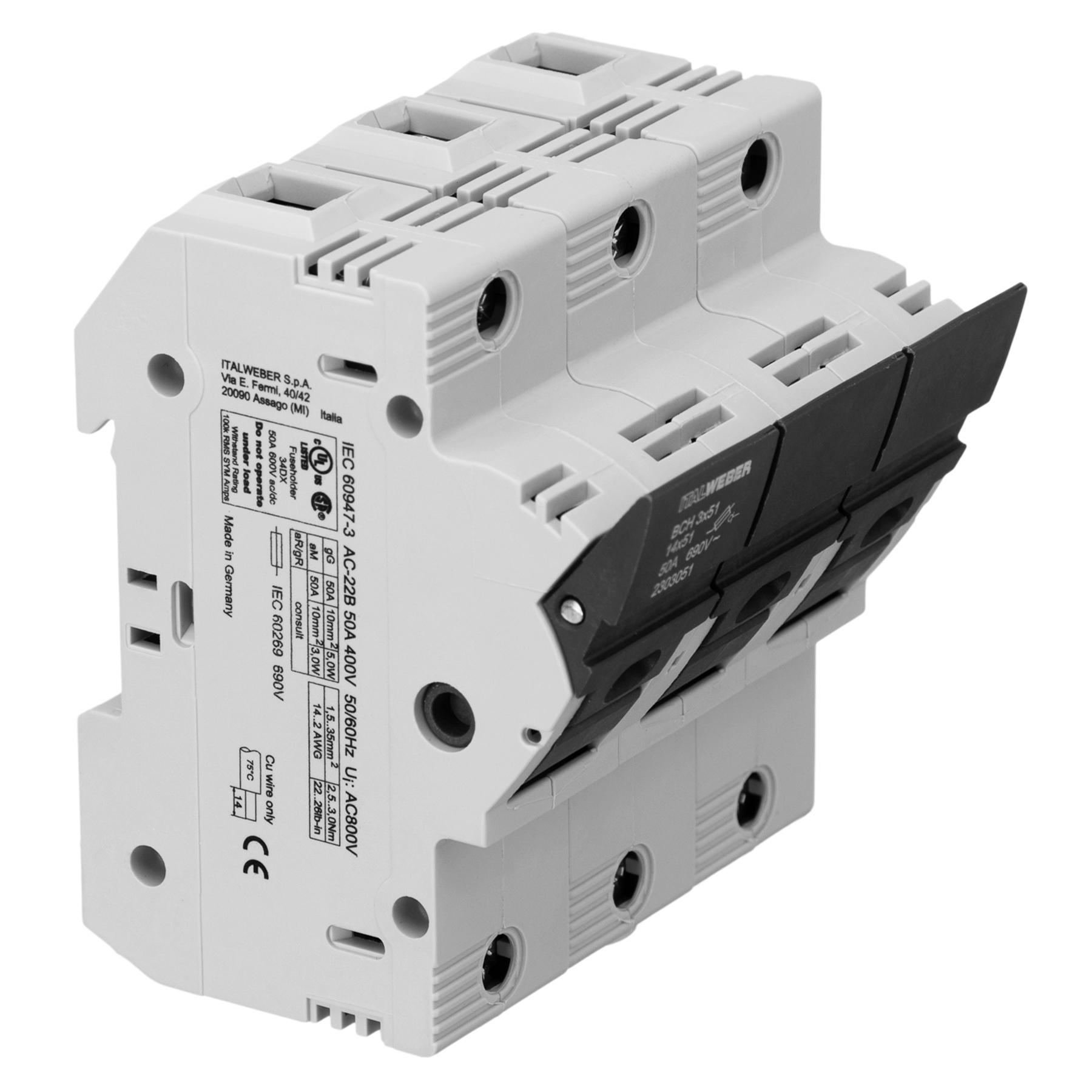 Держатель предохранителей 3P BCH 14x51 50A 690 В Italweber (2303051)