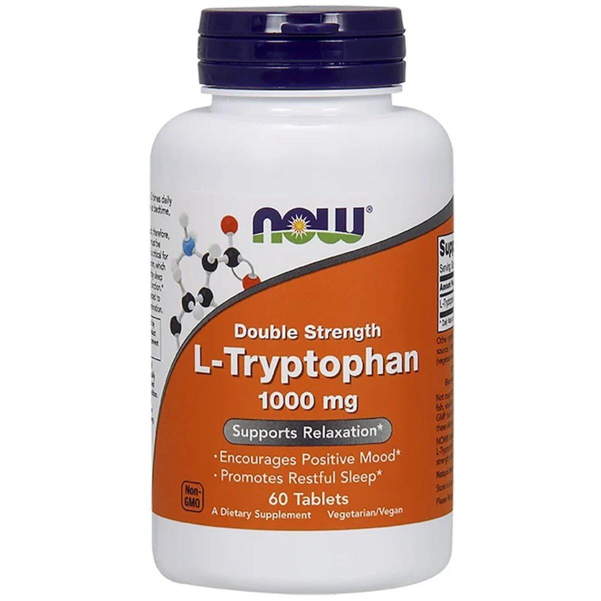 Вітаміни L-Триптофан подвійної концентрації 1000 мг L-Tryptophan Double Strength Now Foods 60 таблеток (3908)