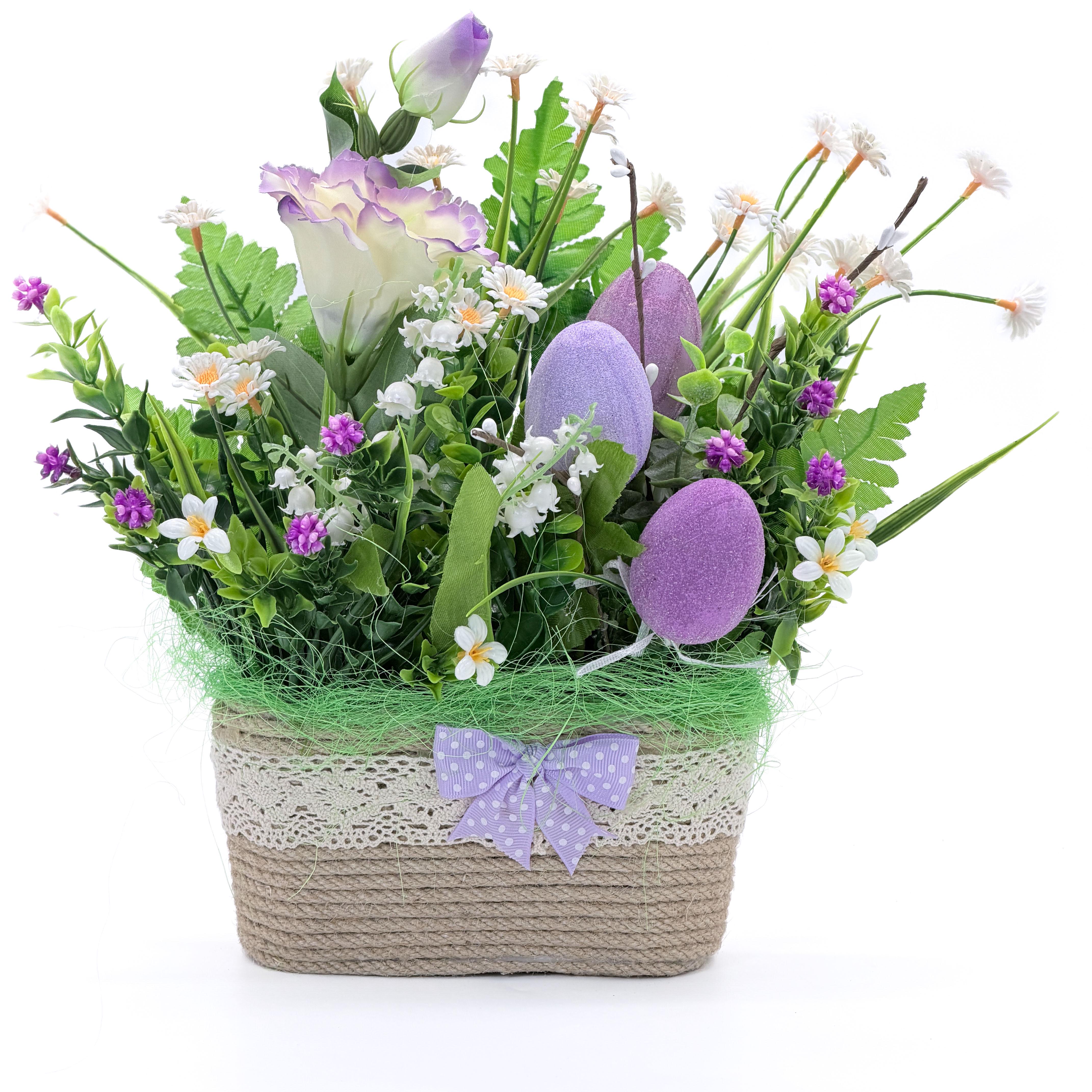 Пасхальная композиция GALA DECOR с декоративными яйцами и цветами в кашпо 25 см