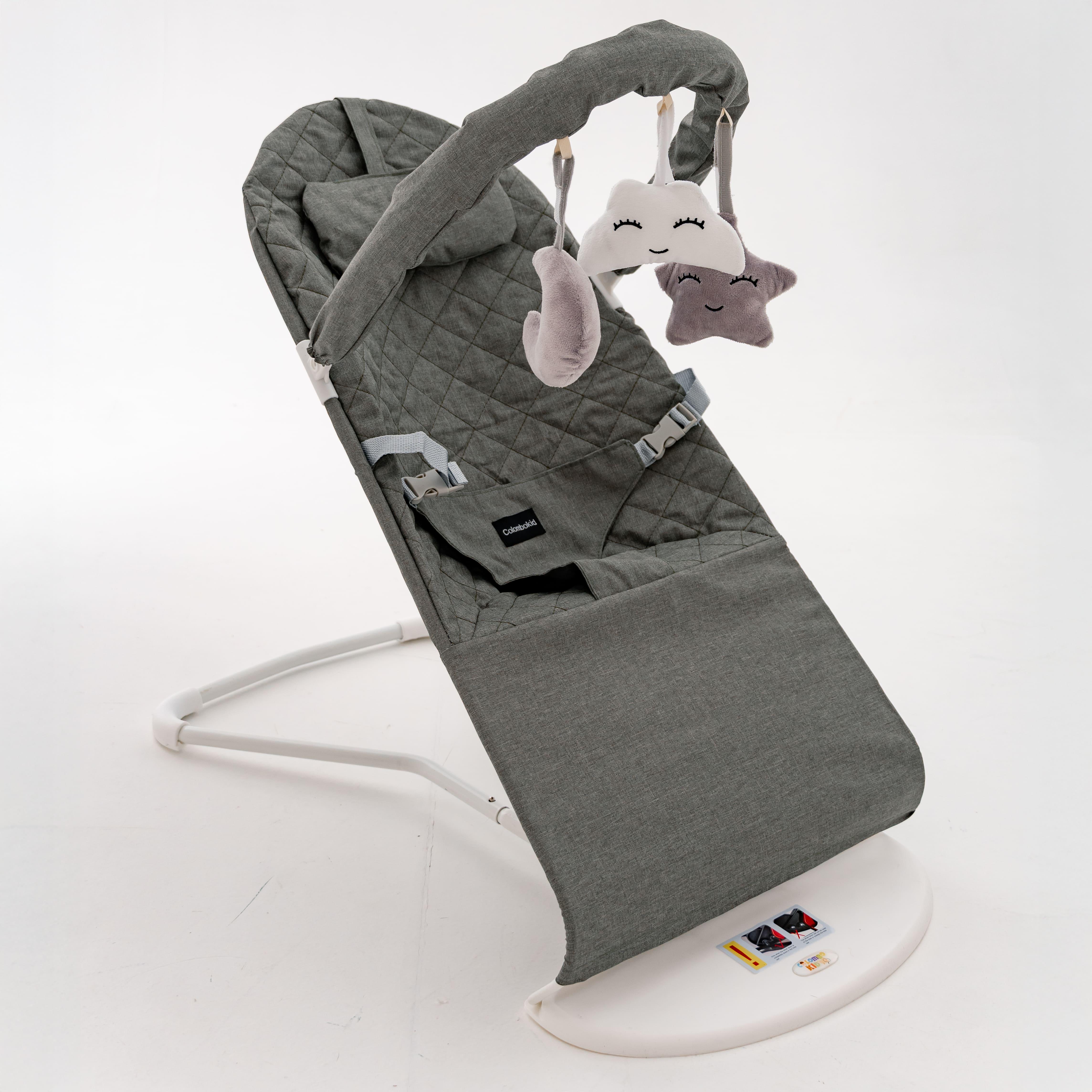 Шезлонг складной Colombokid с подушкой и дугой для новорожденных детей Серый (33244629)