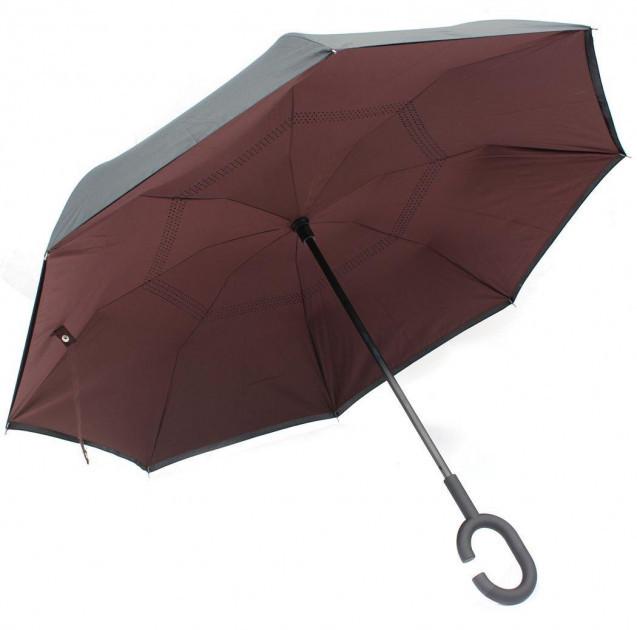 Зонтик обратной сборки Up-Brella ветрозащитный Коричневый - фото 1