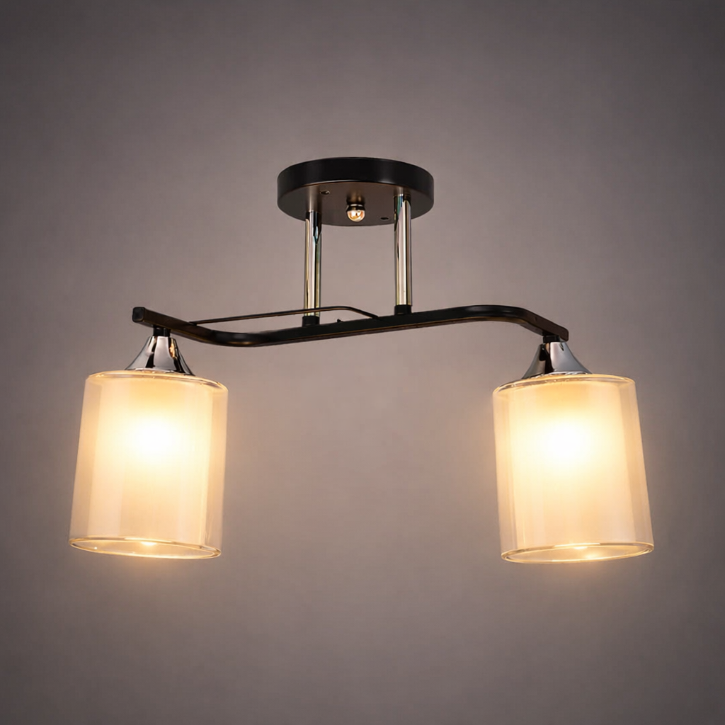 Люстра Valeso з двома скляними плафонами під лампу Е27 Чорний/Хром (Ю 2433B/2 BK+CR)