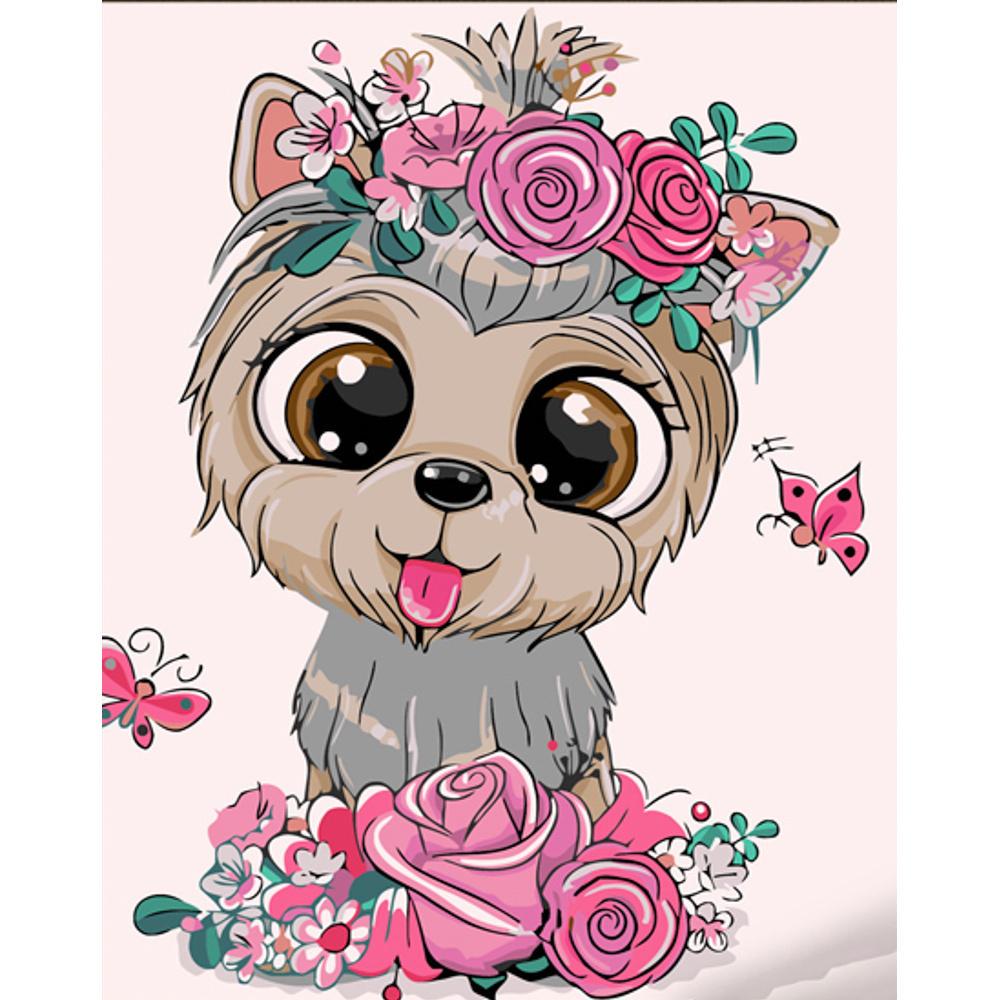 Картина по номерам Strateg Премиум Волчонок в цветочках с лаком 30x40 см (Str-SS6721)