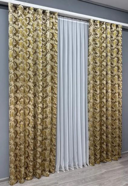 Тканина для штор жакард Завиток 1,45 м Бежевий/Венге/Золотистий (1643ш) - фото 2 Тканина для штор жакард Завиток 1,45 м Бежевий/Венге/Золотистий (1643ш) - фото 2