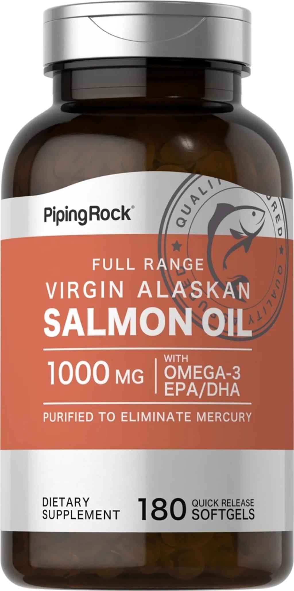 Жир рыбий из дикого лосося piping rock salmon oil 1000 mg virgin wild alaskan full range 180 softgels