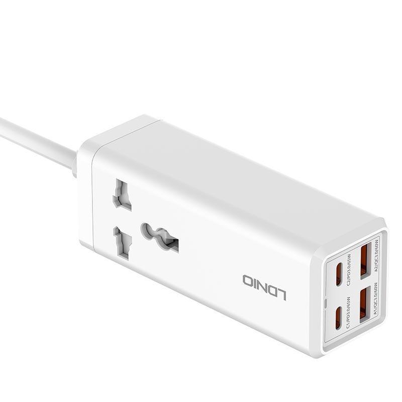 Подовжувач 2 метри 2USB + 2Type-C + 1 розетка QC Ldnio SC1418, White (019951) - фото 4