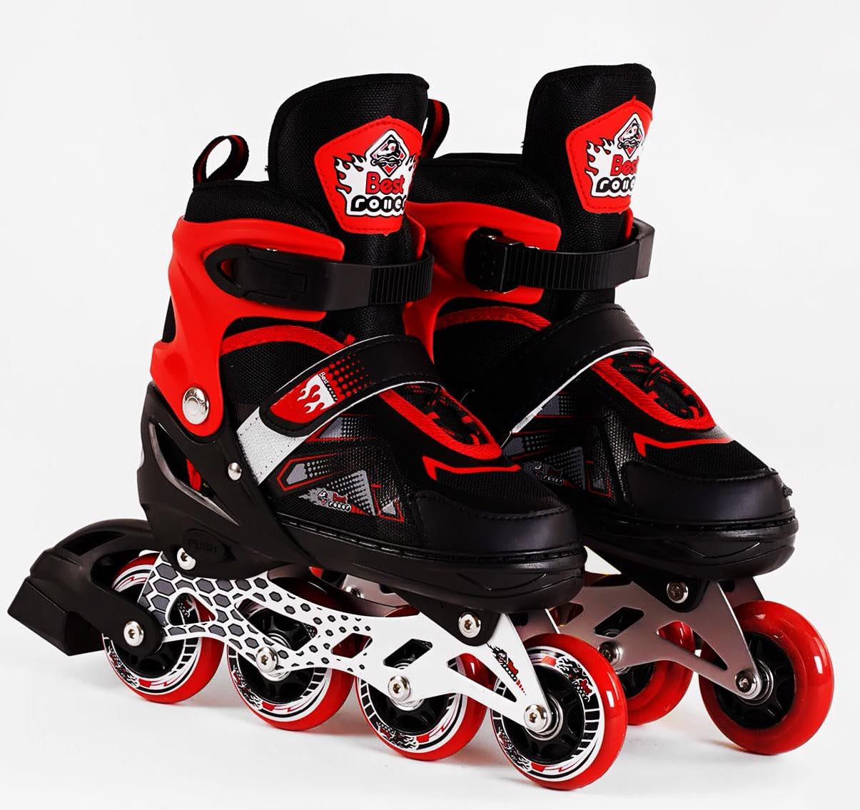 Роликовые коньки Best Roller PU колёса светящиеся в сумке р. 34-37 Red/Black (116277)